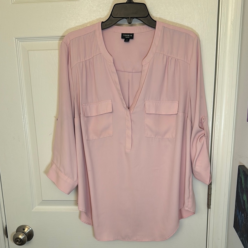 Vince Camuto Pink 3/4 Sleeve Mandarin Collar Blouse